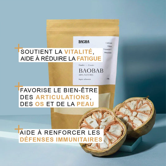 Poudre de baobab 100% naturelle BAOBA en gros plan