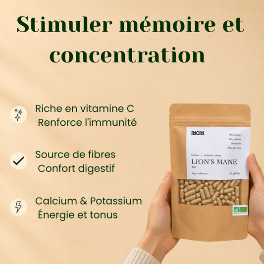 Gélules de Lion's Mane Bio – Mémoire, Concentration & Focus