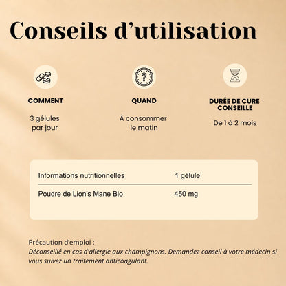 Gélules de Lion's Mane Bio – Mémoire, Concentration & Focus