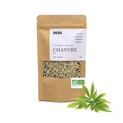 Graines de chanvre bio décortiquées BAOBA, riches en protéines et oméga-3