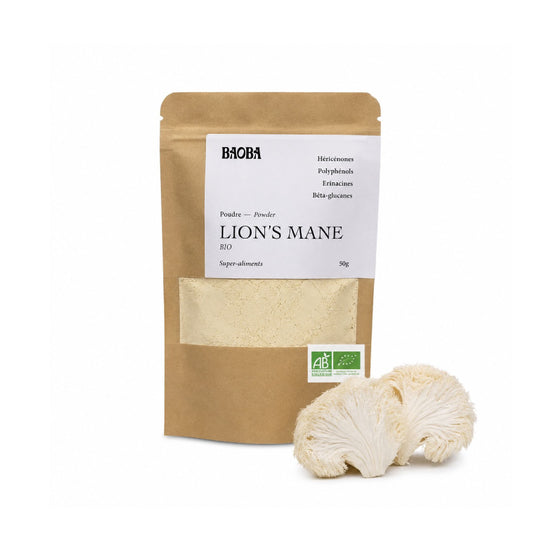 Poudre de Lion's Mane bio BAOBA pour la mémoire et la concentration